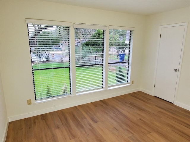 empty room with wood finished floors, baseboards, and a wealth of natural light