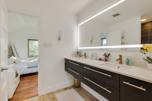 bathroom featuring hardwood / wood-style flooring and vanity