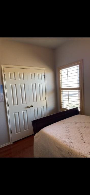 unfurnished bedroom featuring dark hardwood / wood-style floors and a closet