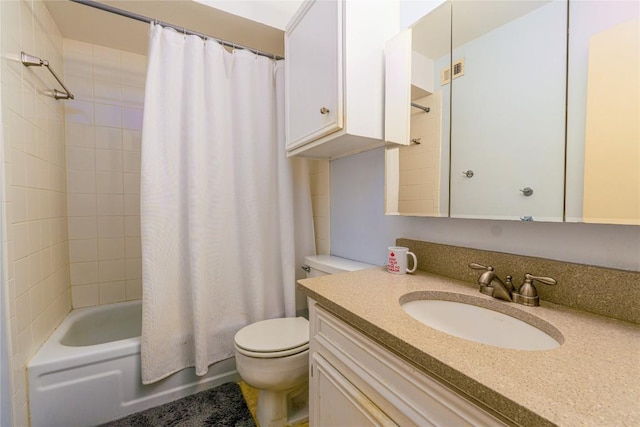 full bathroom featuring vanity, toilet, and shower / bath combo