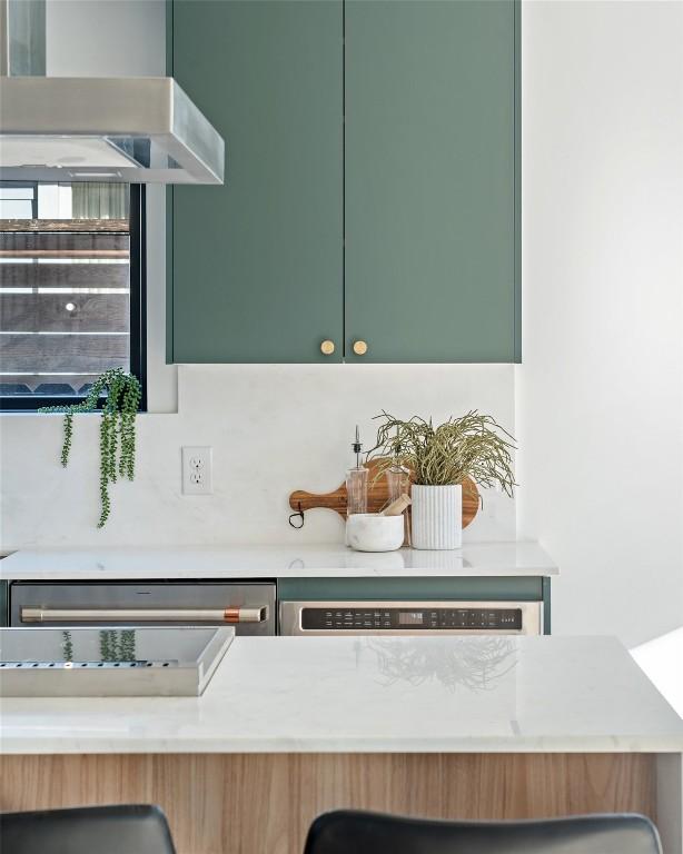 kitchen with dishwasher and green cabinetry