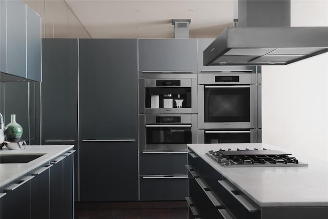 kitchen featuring white cabinetry, appliances with stainless steel finishes, and ventilation hood