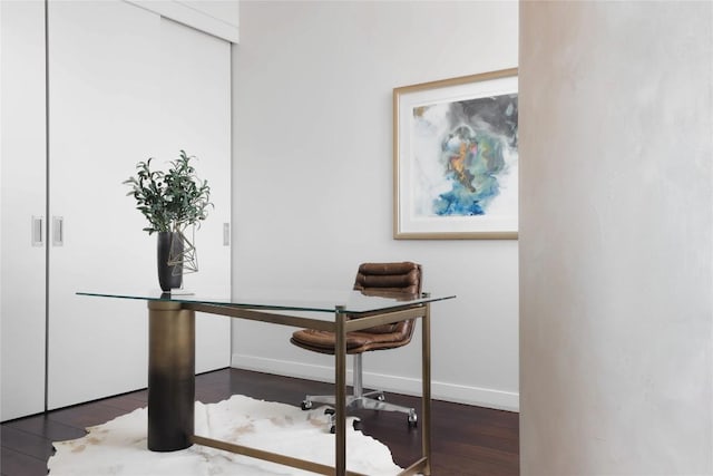 office area featuring dark wood-type flooring