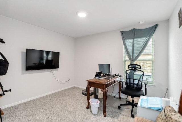 view of carpeted home office