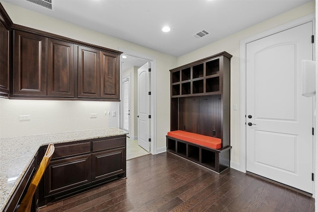 mudroom featuring dark wood-type flooring