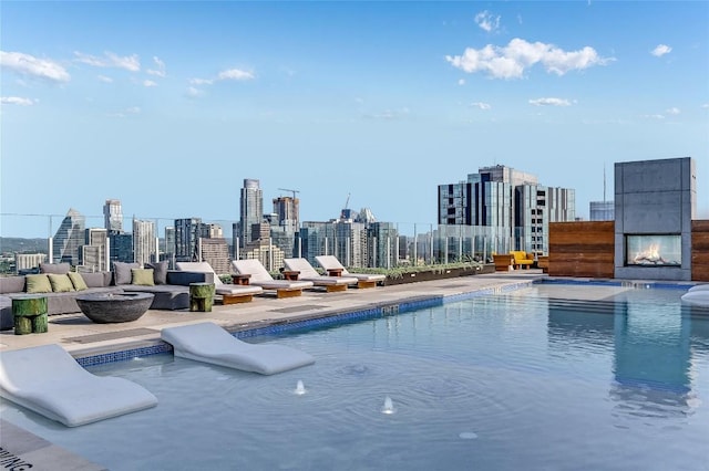 view of pool featuring a patio