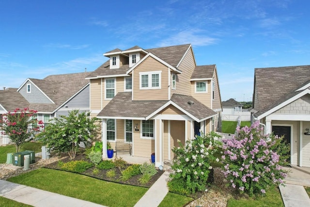 view of front of house with a front yard and a porch