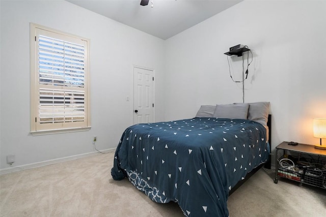 bedroom with carpet floors and ceiling fan