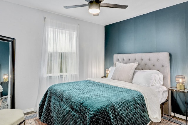 bedroom featuring ceiling fan