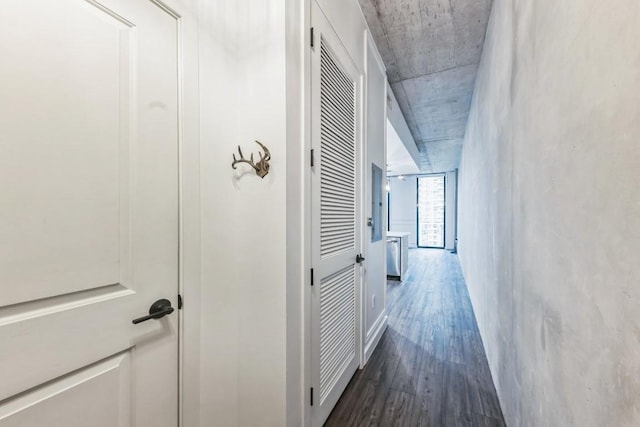 hall with dark hardwood / wood-style floors