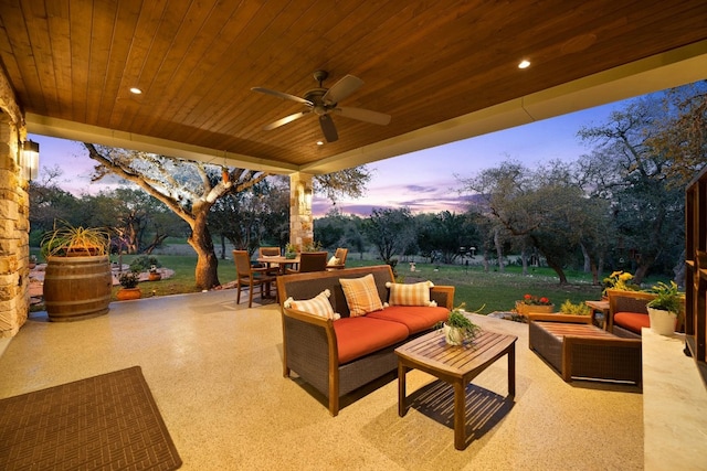 view of patio with outdoor dining area, outdoor lounge area, and ceiling fan