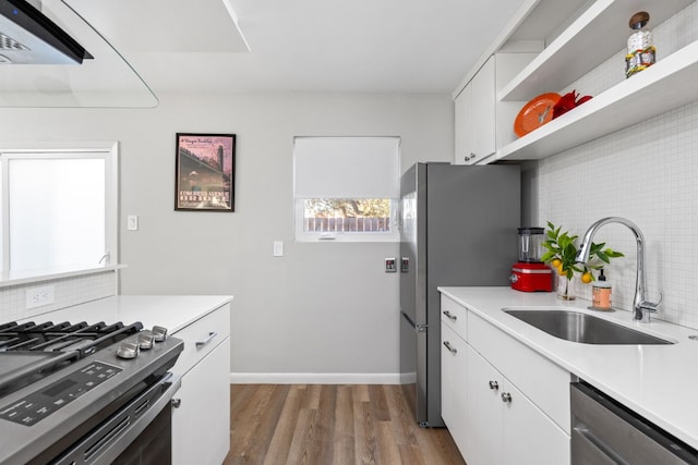 kitchen featuring white cabinetry, sink, decorative backsplash, and appliances with stainless steel finishes