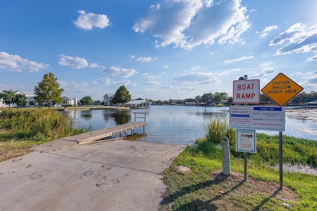 view of dock with a water view