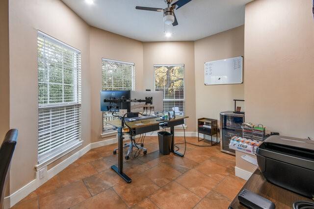 office area featuring ceiling fan