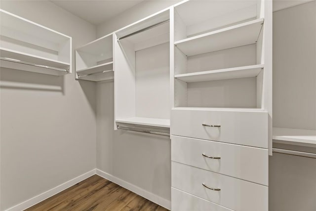 walk in closet featuring dark hardwood / wood-style floors