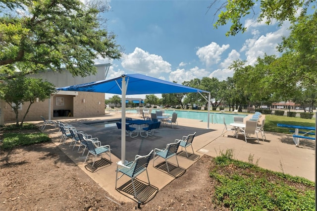 view of swimming pool featuring a patio area