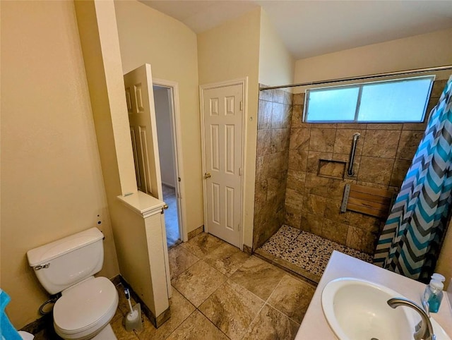 bathroom featuring sink, toilet, and walk in shower