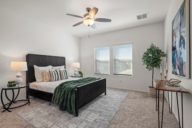 bedroom with carpet floors and ceiling fan