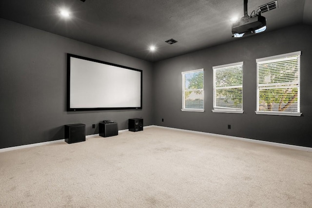 cinema room featuring carpet floors