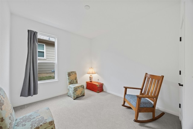 sitting room featuring carpet floors