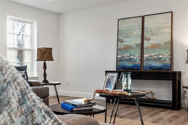 interior space featuring baseboards and wood finished floors