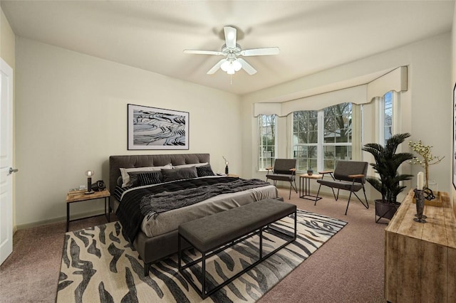 bedroom featuring ceiling fan and carpet floors