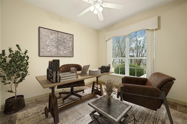 home office with ceiling fan