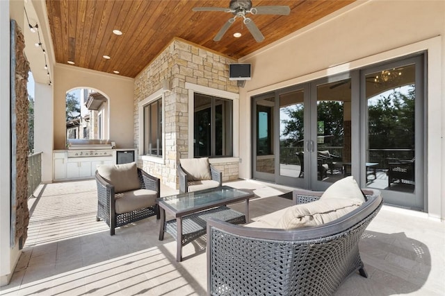 303 Camino Arbolago St, Lakeway, TX 78734 - view of patio / terrace featuring french doors, area for grilling, outdoor lounge area, and ceiling fan