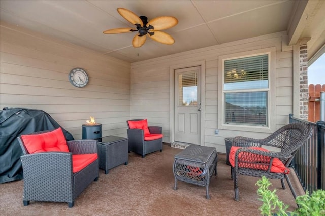 view of patio / terrace featuring an outdoor living space and ceiling fan