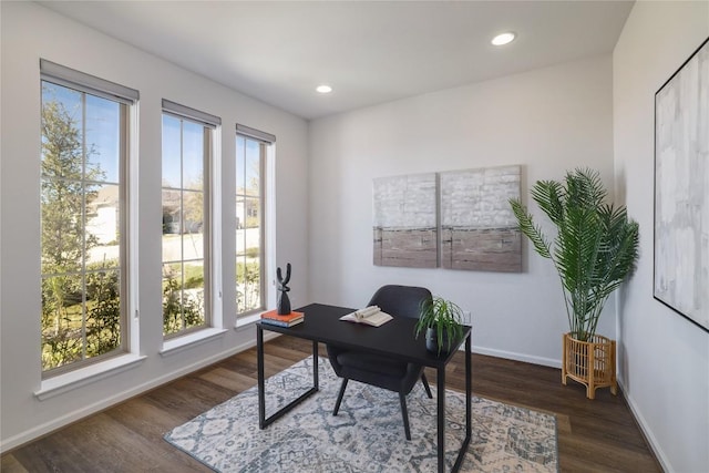 office area with dark hardwood / wood-style floors