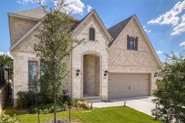 view of front of house with a garage and a front yard