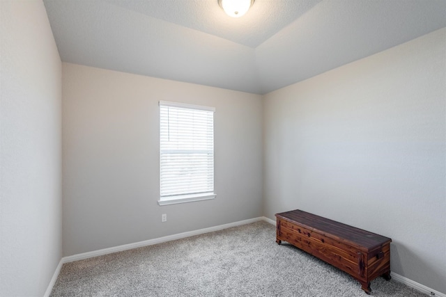 empty room featuring vaulted ceiling and carpet flooring