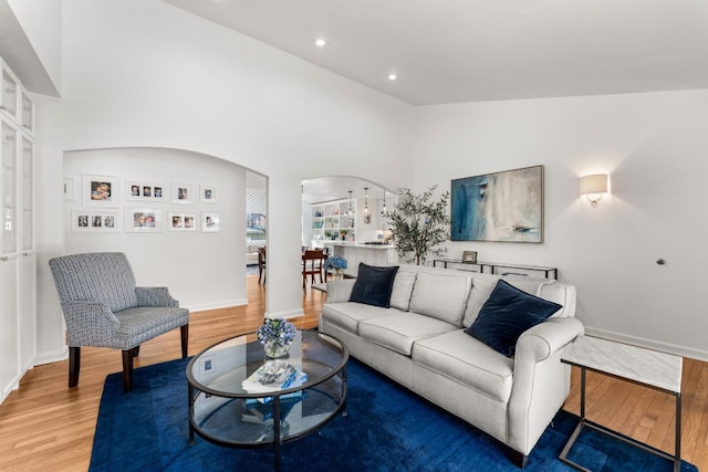 living room featuring vaulted ceiling and hardwood / wood-style floors