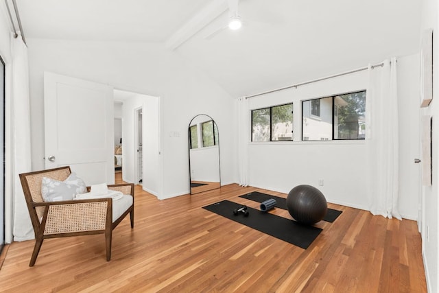 2105 Bowman Ave, Austin, TX 78703 - workout area with ceiling fan, light wood-style flooring, and lofted ceiling