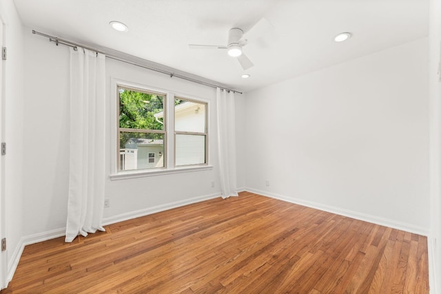 2105 Bowman Ave, Austin, TX 78703 - spare room featuring light wood-type flooring, ceiling fan, baseboards, and recessed lighting