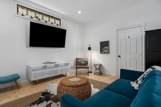 living room featuring tile patterned flooring