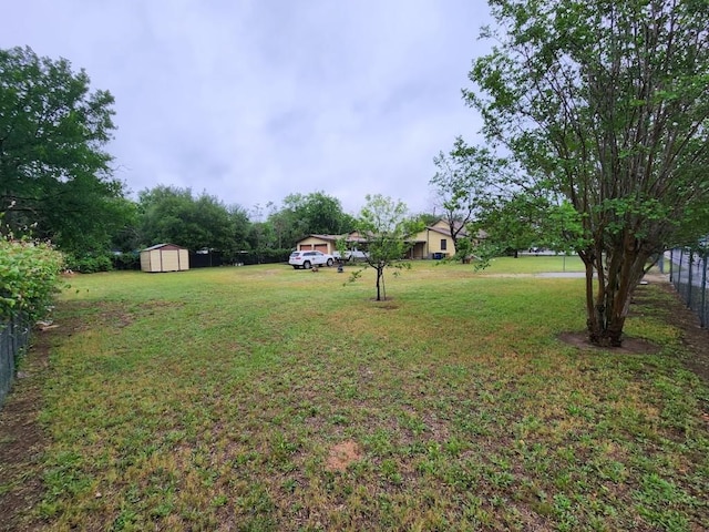 view of yard featuring a storage shed