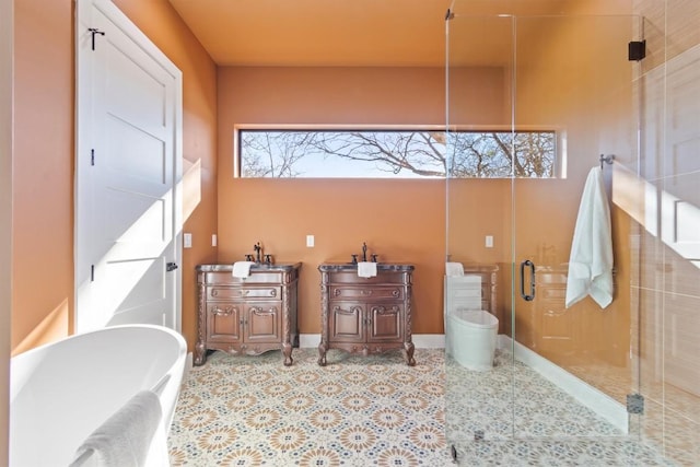 bathroom with a shower with door