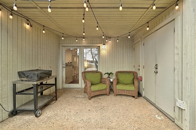 living area with rail lighting