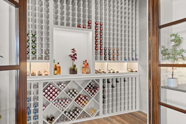 wine cellar with hardwood / wood-style floors