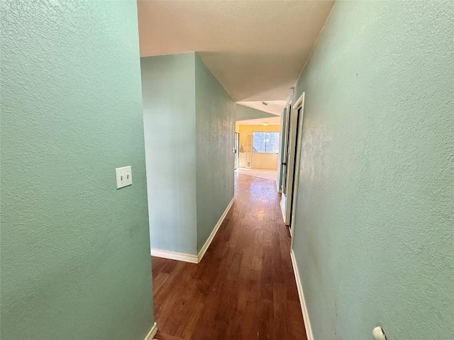 corridor with dark hardwood / wood-style flooring