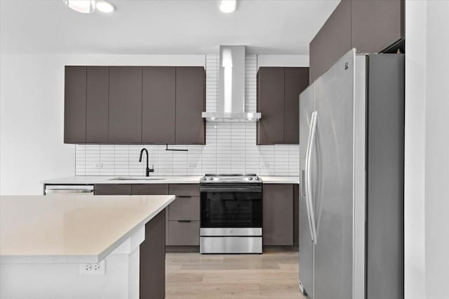 kitchen featuring stainless steel appliances, sink, decorative backsplash, and wall chimney exhaust hood