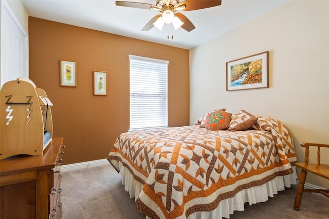 bedroom with carpet flooring and ceiling fan