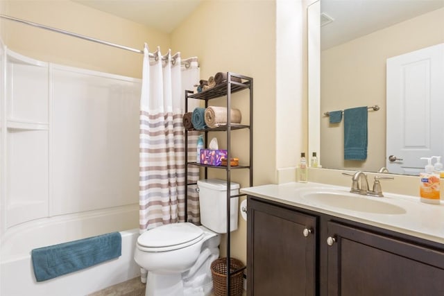 full bathroom with vanity, toilet, and shower / bath combo