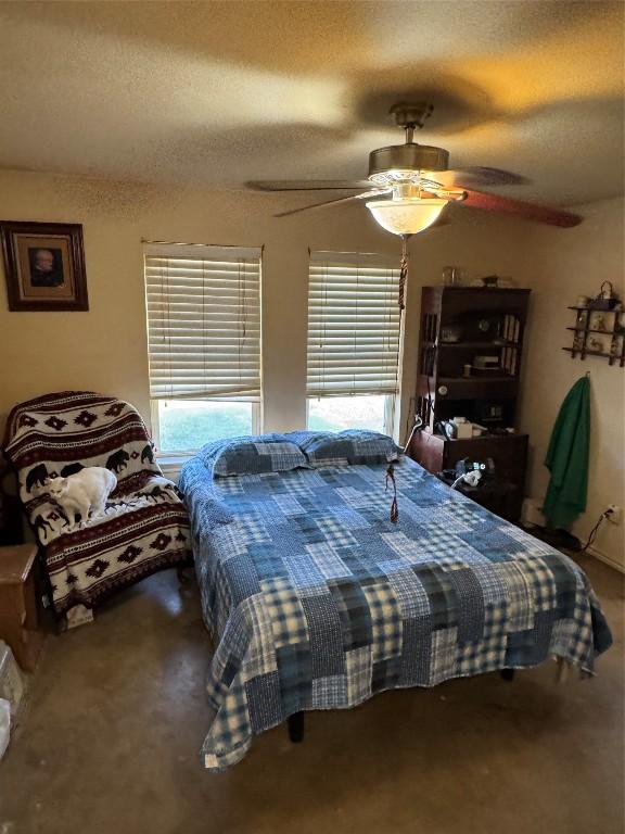 2500 Peach Tree Ln, Cedar Park, TX 78613 - carpeted bedroom with ceiling fan and a textured ceiling