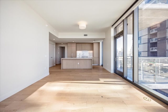 interior space with light hardwood / wood-style floors and floor to ceiling windows