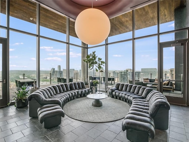 interior space with floor to ceiling windows