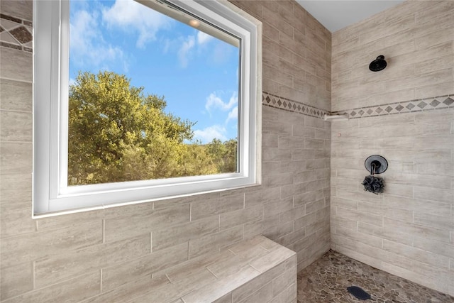 bathroom featuring a healthy amount of sunlight and a tile shower