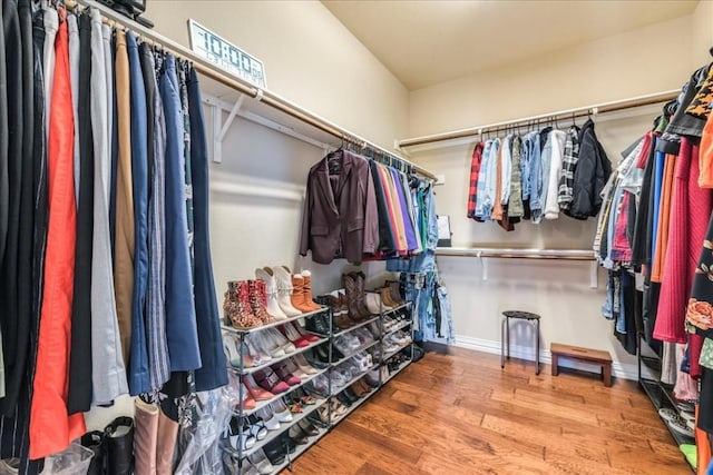 spacious closet featuring hardwood / wood-style flooring