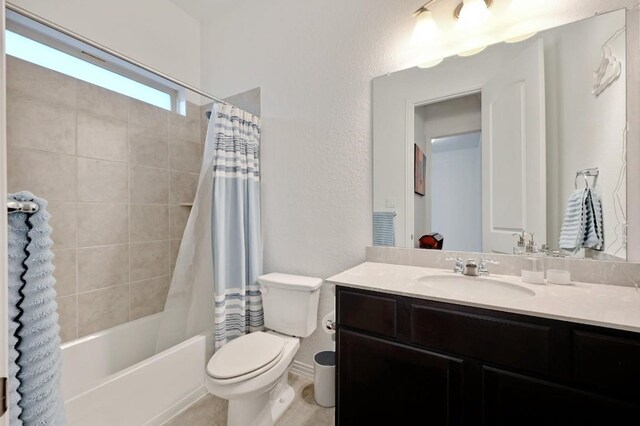 1632 Stone House, New Braunfels, TX 78132 - full bathroom featuring vanity and shower / bath combo with shower curtain